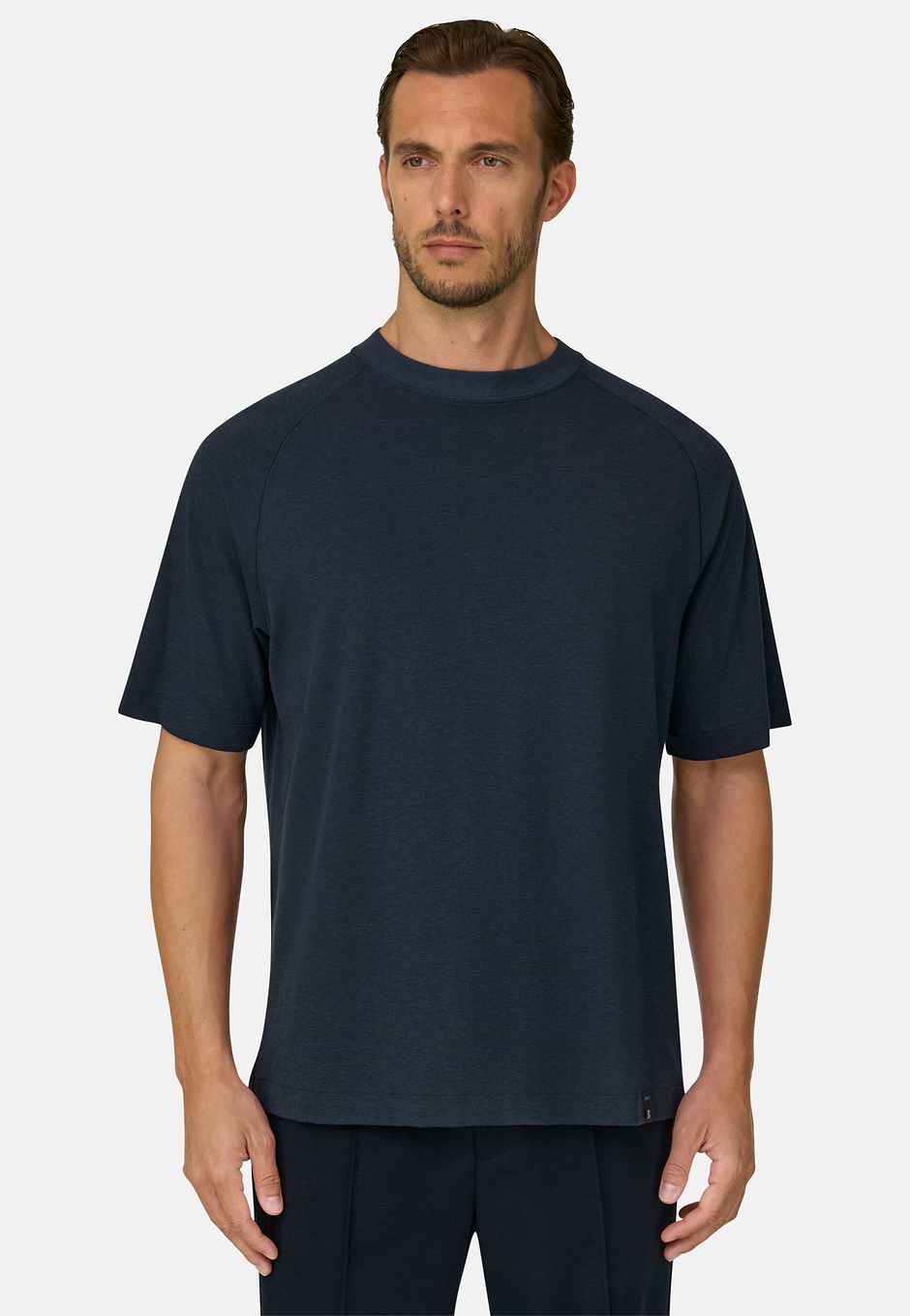 T-Shirt in Piqué Cotton Blend Mélange B Tech, Navy blue, hi-res