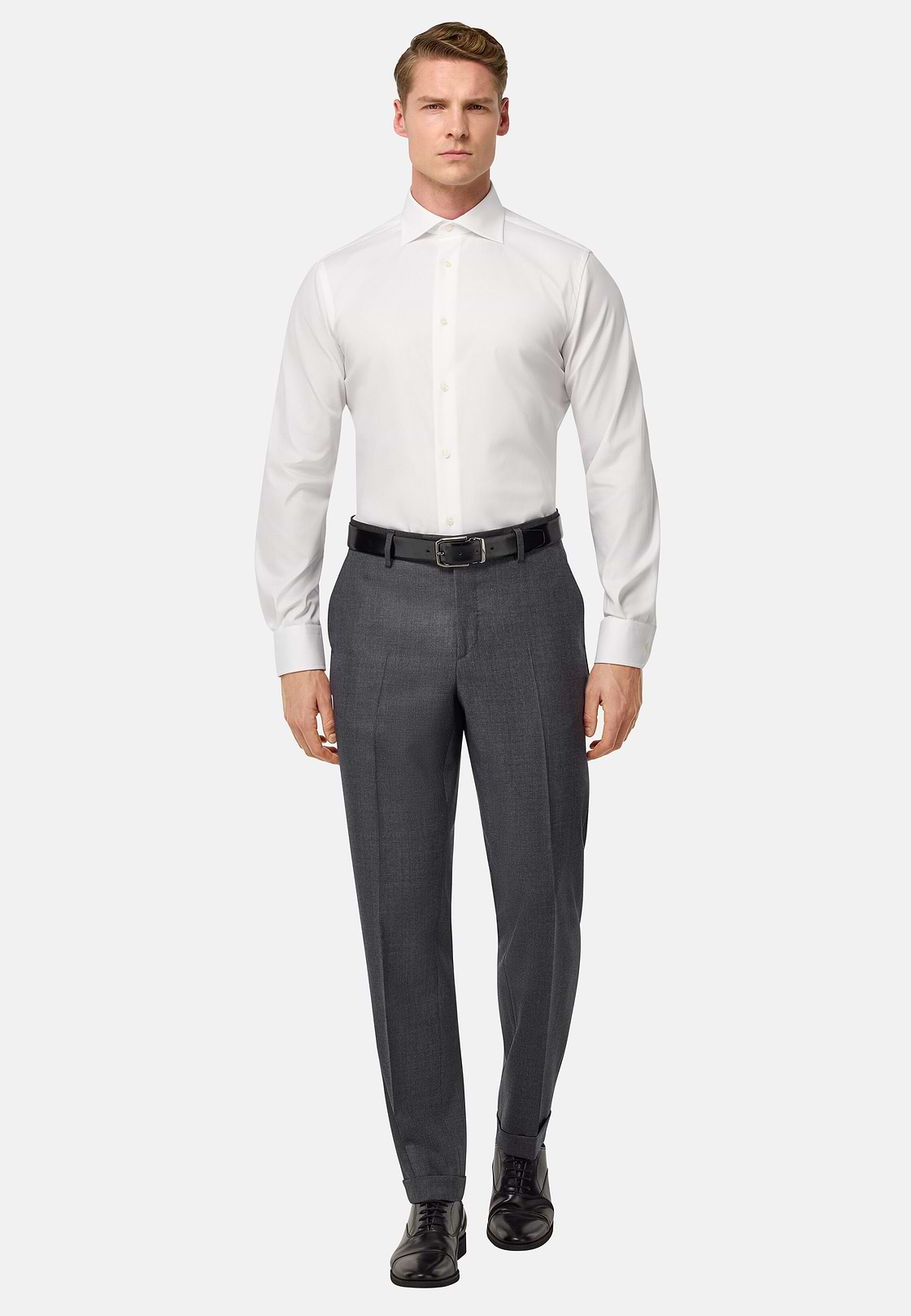 Pure Wool Bird's Eye Trousers, Medium grey, hi-res