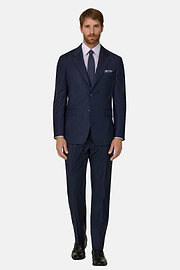 Suit Pinstripe in S130 Wool, Blue, thumb, 2