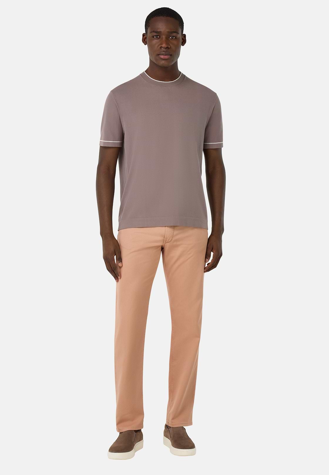 T-shirt En Maille Crêpe De Coton, Taupe, hi-res
