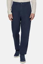 Linen Trousers, Navy blue, hi-res