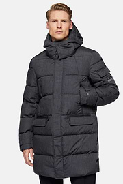 B Tech Parka van technische stof en ganzendons, Grey, hi-res