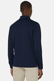 Slim Fit Polo Shirt in Filo Di Scozia Pique, Navy blue, hi-res