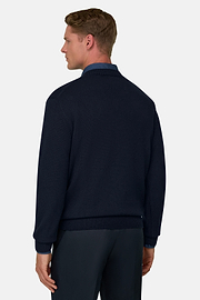 V-Neck Jumper in Extrafine Merino Wool, Navy blue, thumb, 4