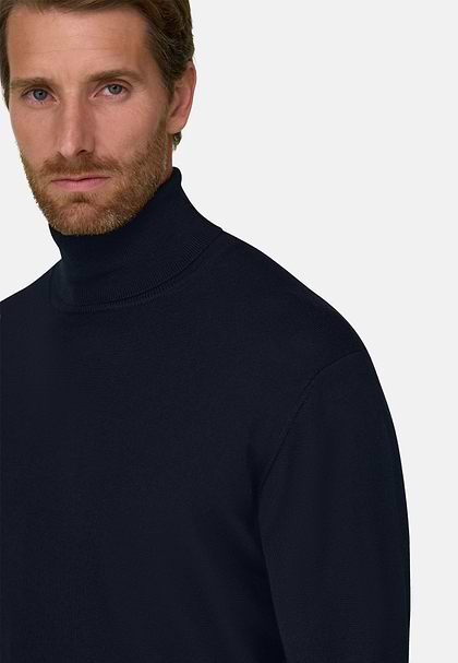 Jersey con cuello alto en lana merino extrafina, Azul  Marino, hi-res