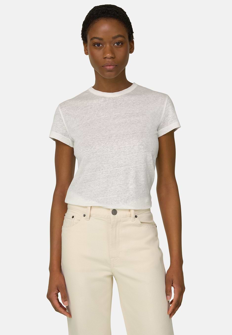 T-shirt in Stretch Linen, White, hi-res