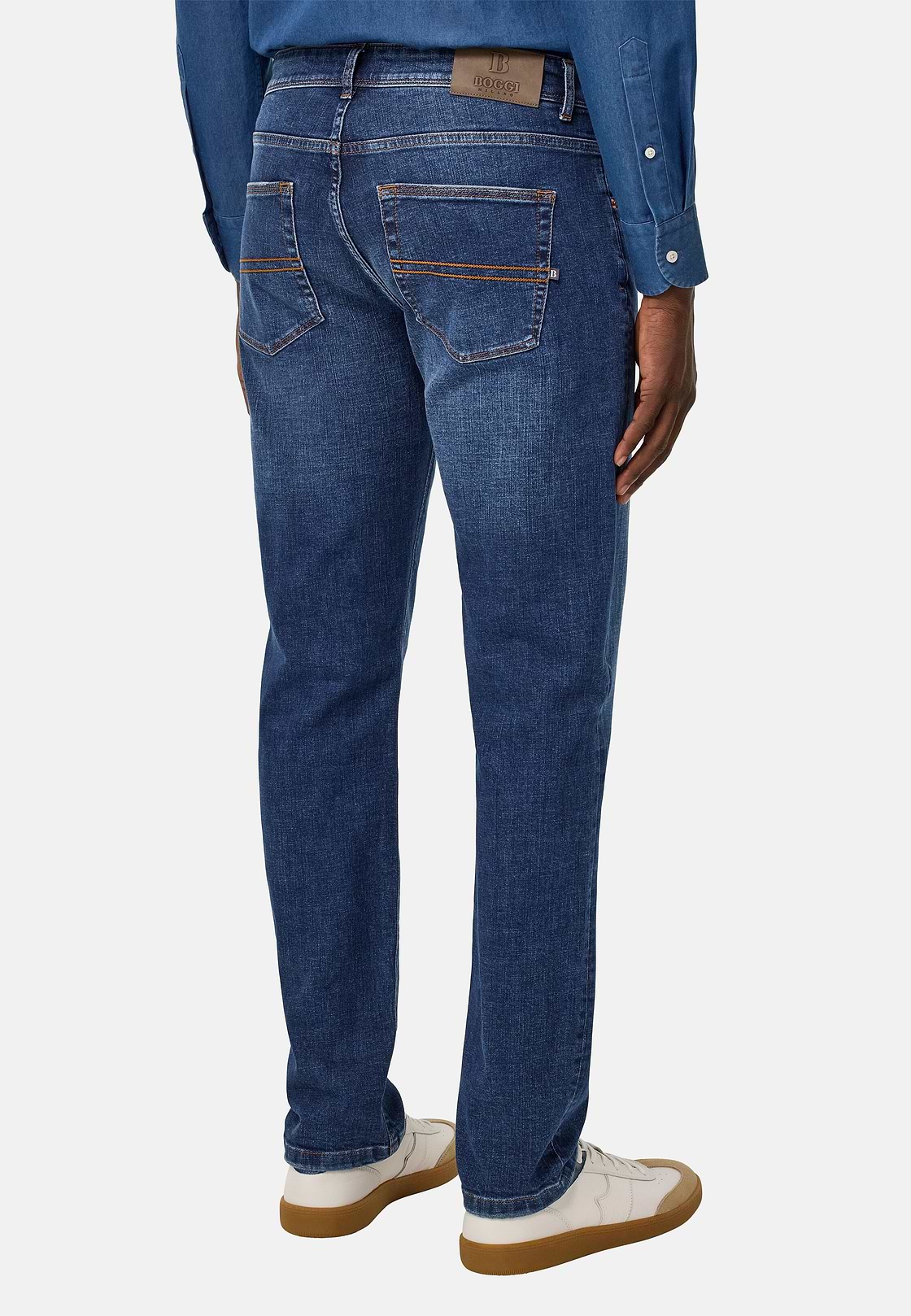 Medium Blue Stretch Denim Jeans, Medium Blue, hi-res