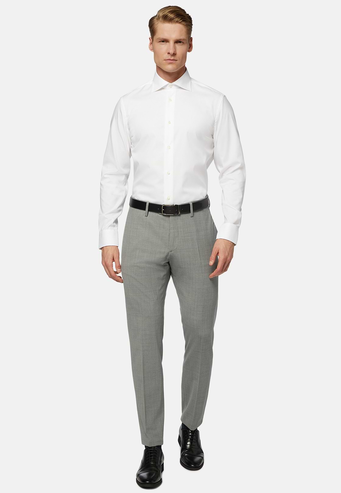 Chemise Blanche Pin Point En Coton Slim Fit, blanc, hi-res