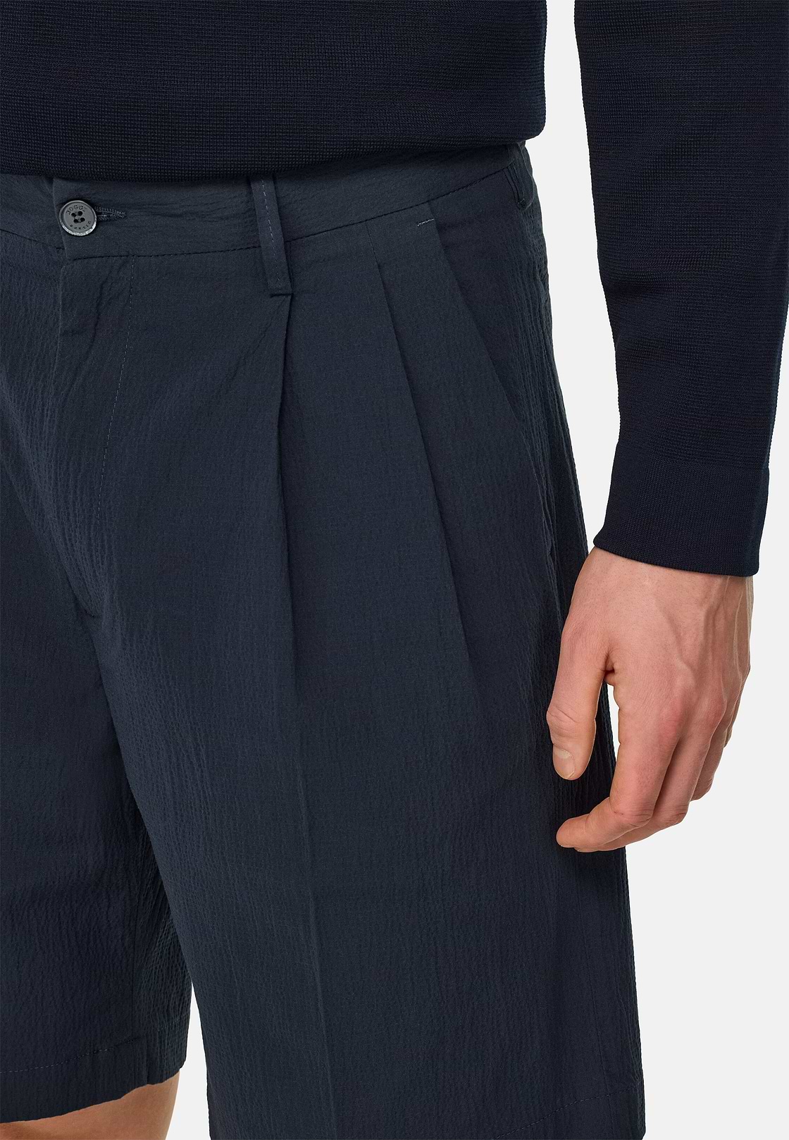 Bermuda In Seersucker Di Cotone, Navy, hi-res