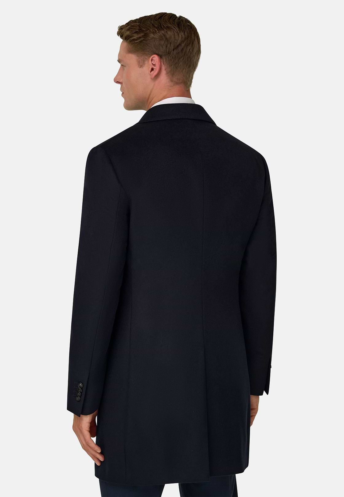 Coat in Pure Cashmere Single-Breasted, Navy blue, hi-res, 4