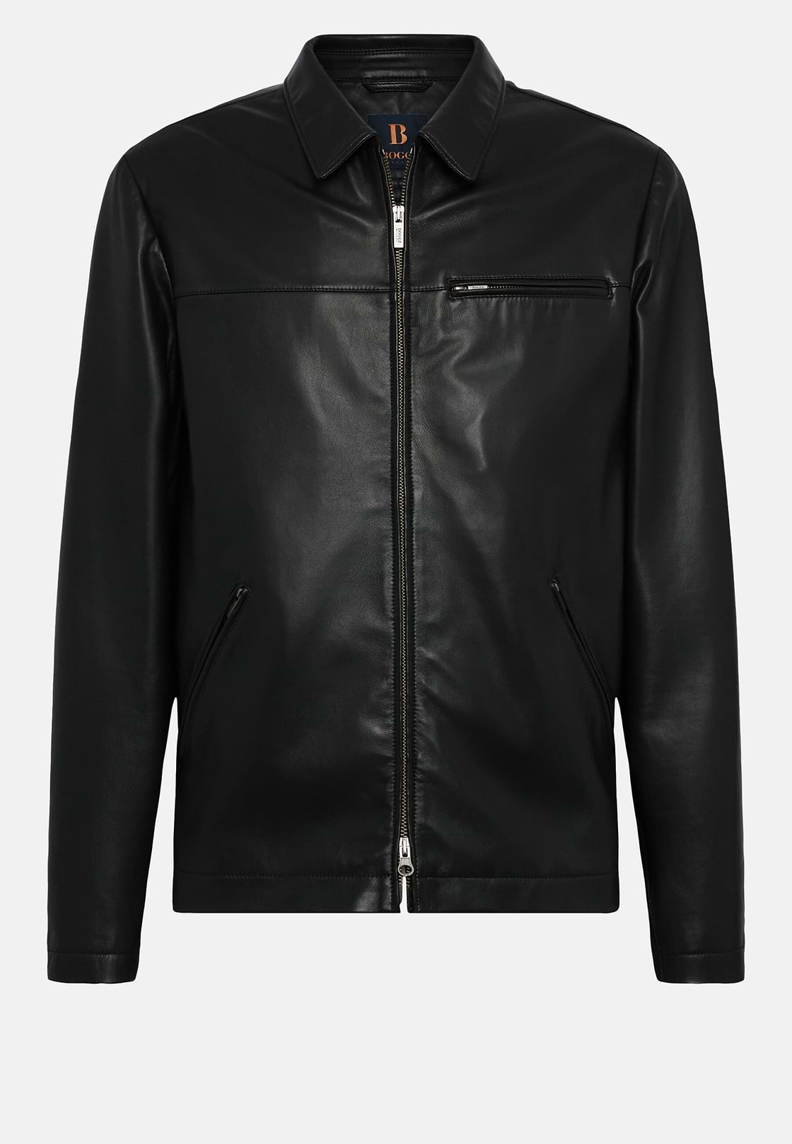 Genuine Leather Bomber Jacket, Black, hi-res