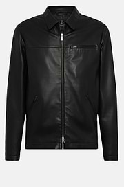 Genuine Leather Bomber Jacket, Black, hi-res