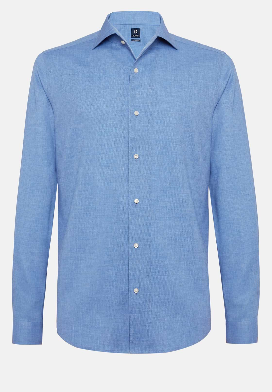 Chemise Bleue En Coton Dobby Coupe Droite, Bleu, hi-res