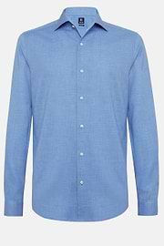 Chemise Bleue En Coton Dobby Coupe Droite, Bleu, hi-res