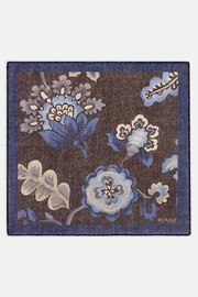 Pocket Square Macro Floral Print Wool, Dark brown, thumb, 2