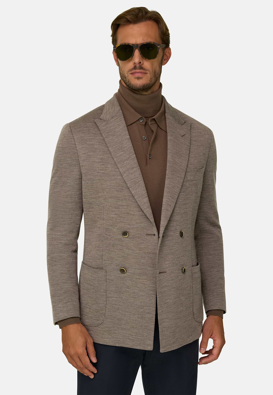 BROOKLYN | Veste Double Boutonnage en Laine Mixte B Jersey, Marron, hi-res
