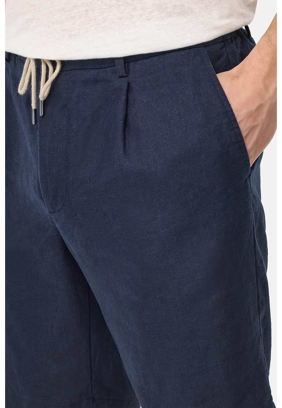 Bermudas in Linen, Navy blue, hi-res