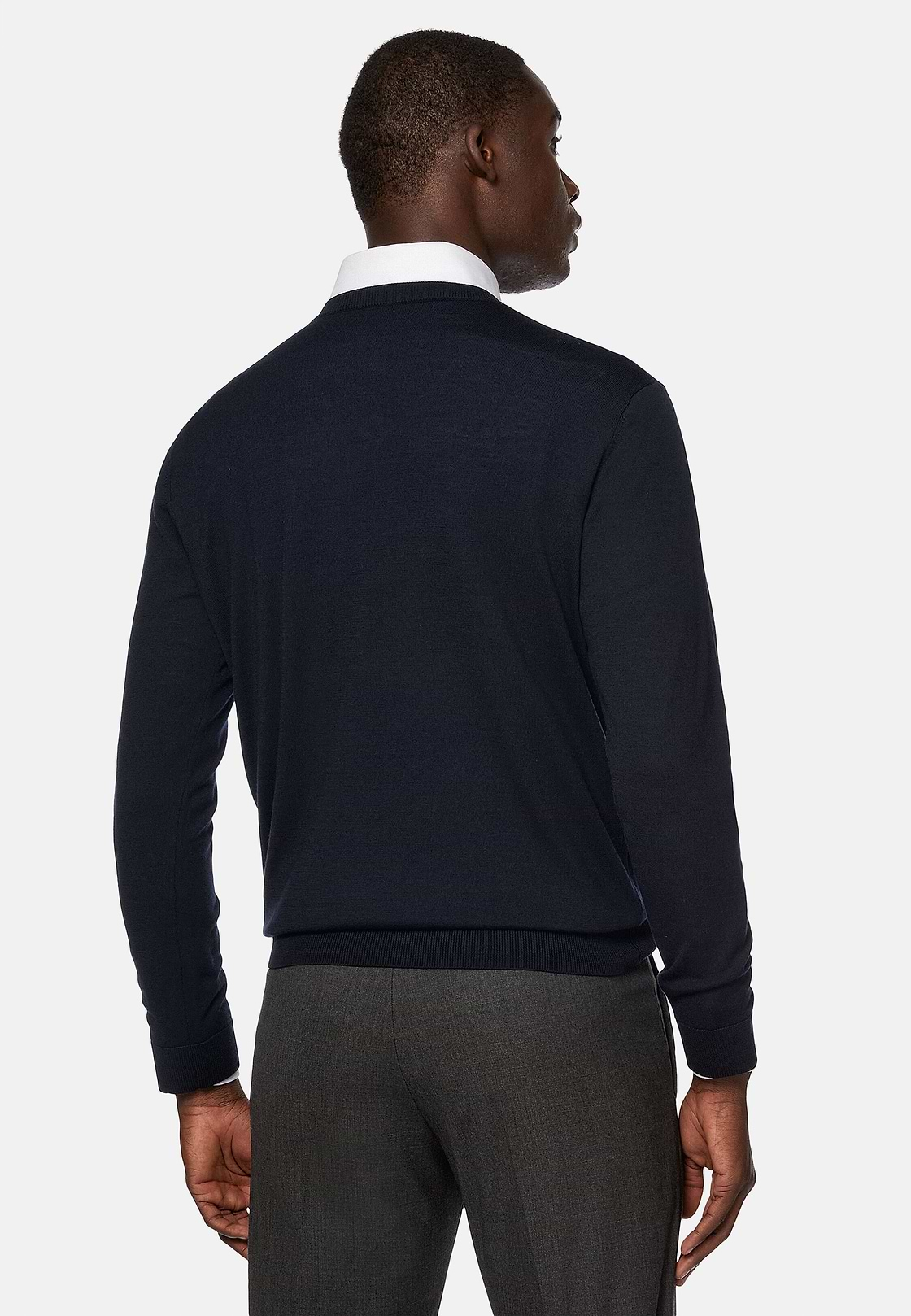 Maglia Scollo V In Lana Merino Superfine, Navy, hi-res