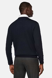 Merino Wool V-Neck Jumper, Navy blue, hi-res