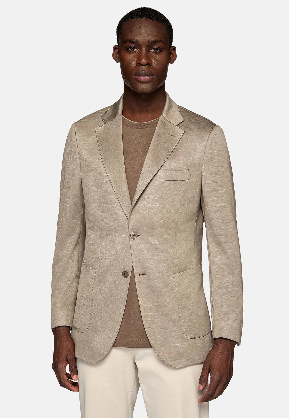 Dove Grey B Jersey Jacket in a Cotton, Cashmere And Tencel Blend, Taupe, hi-res