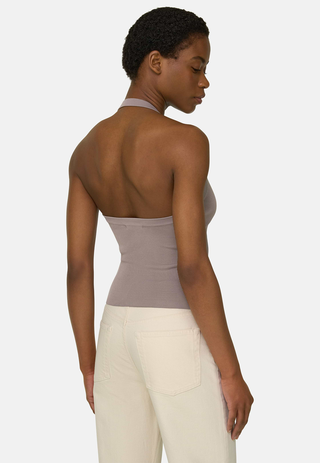Viscose Nylon Knitted Top, Taupe, hi-res, 3