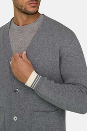 Cardigan in Superfine Merino Wool, Grey, thumb, 3