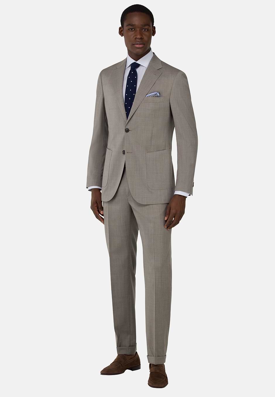 Micro Pattern Suit in Pure Wool, Taupe, hi-res