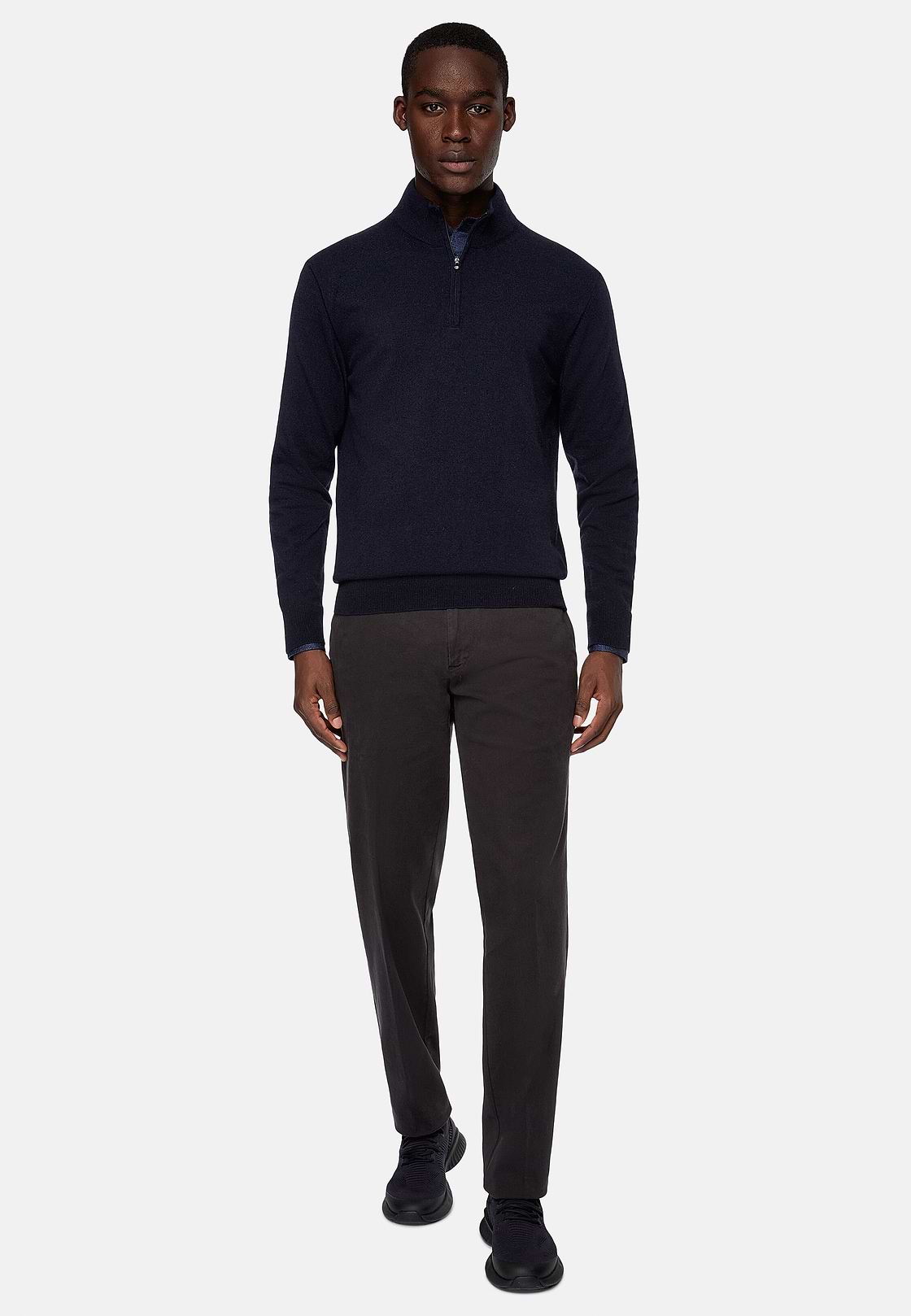 Stretch Cotton Trousers, Navy blue, hi-res