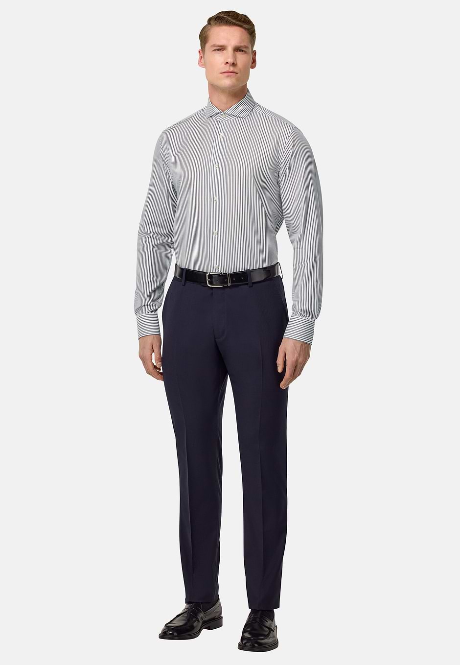 Camisa en popelín de corte ajustado, Azul  Marino, hi-res