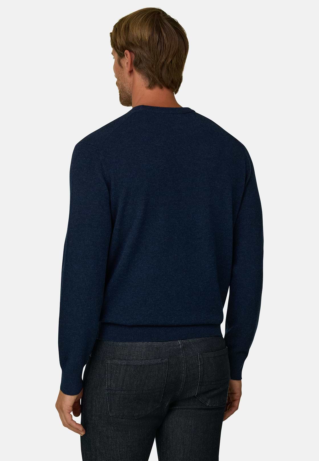 Crew Neck Jumper in Wool and Cashmere, Navy blue, hi-res, 4