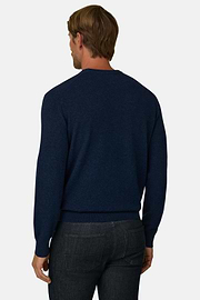 Crew Neck Jumper in Wool and Cashmere, Navy blue, thumb, 4