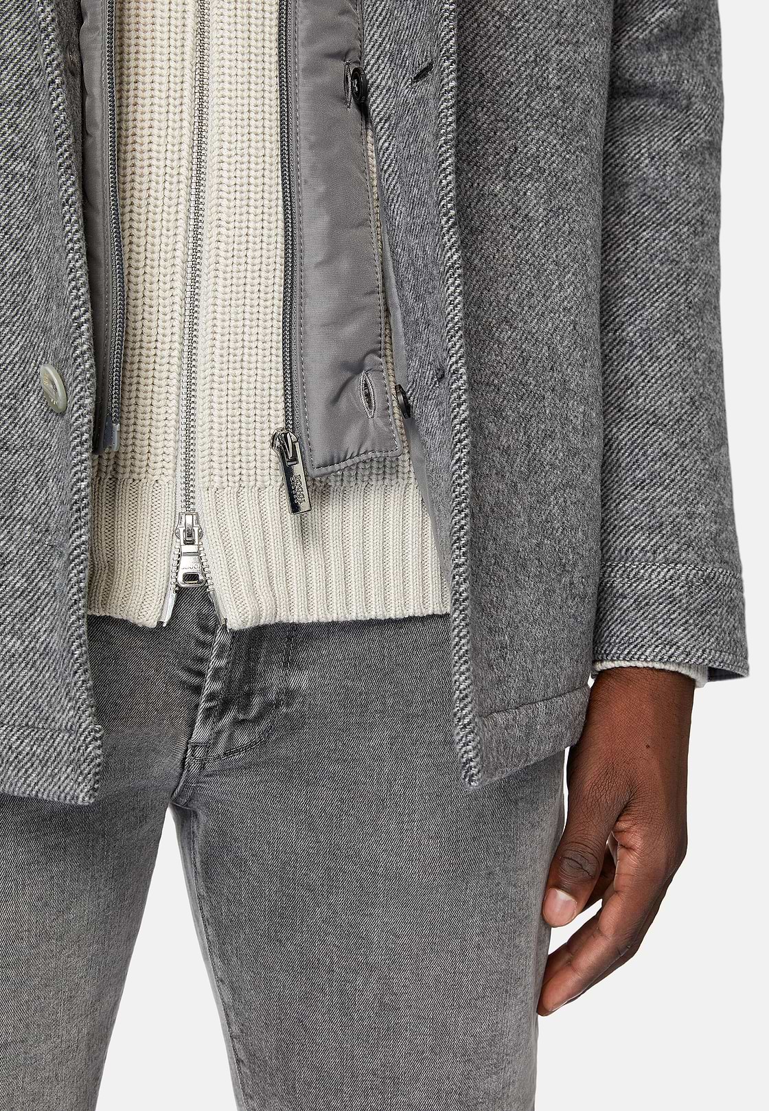 Blink Shirt Jacket In Wool With Bib, Grey, hi-res
