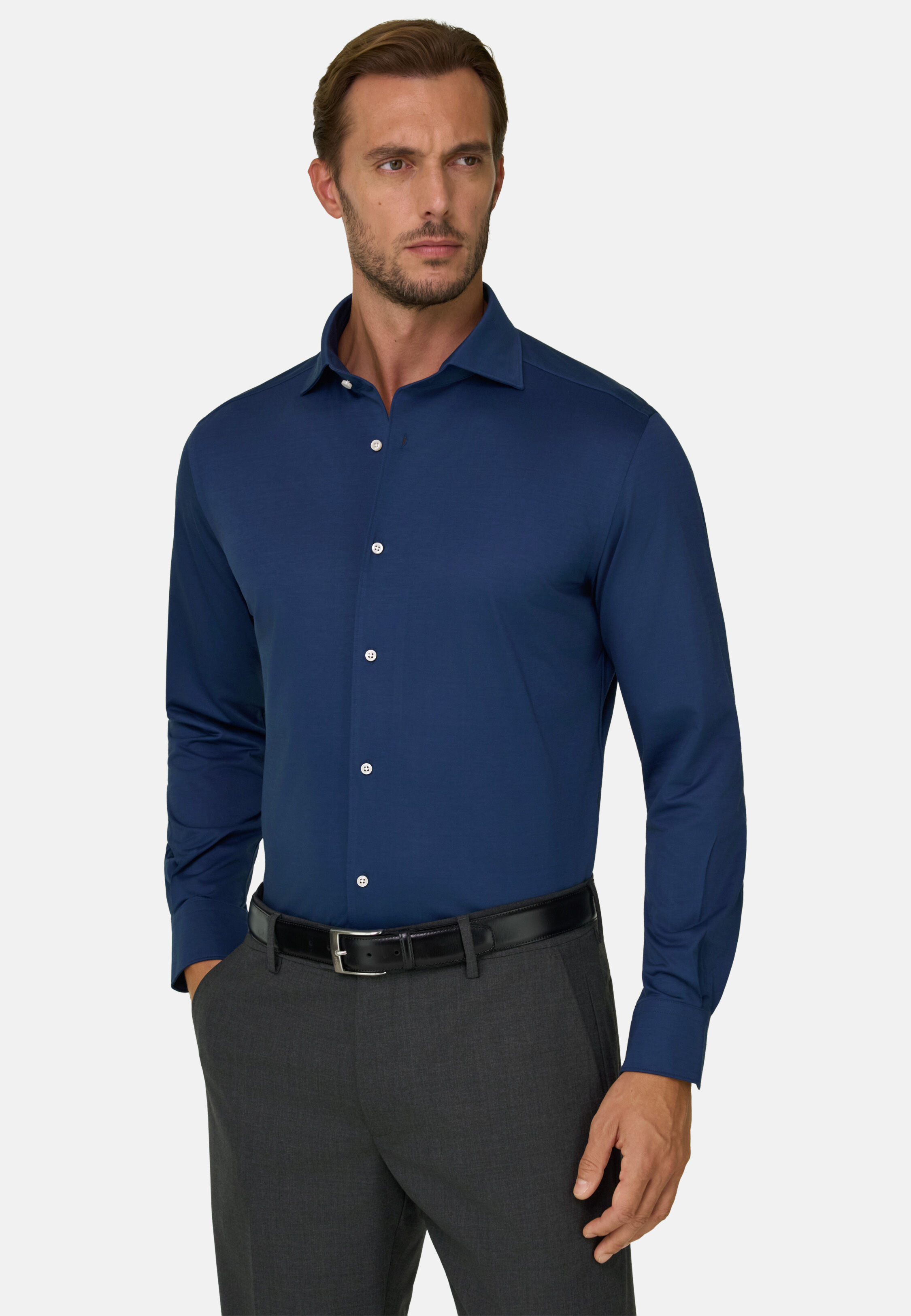 Poloshirt Aus Japanischem Jersey Regular Fit, Navy blau, hi-res, 1