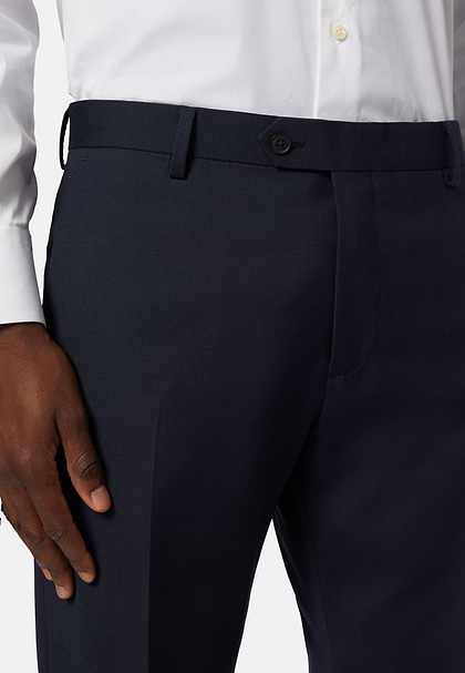 Micro patterned stretch wool trousers, Navy blue, hi-res