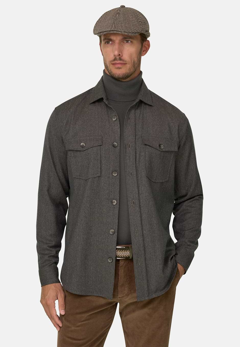 Surchemise en Flanelle de Laine Mélange, Taupe, hi-res
