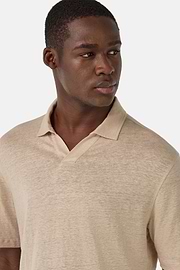 Stretch Linen Jersey Polo Shirt, Sand, hi-res