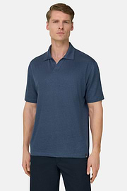 Polo En Jersey De Lin Extensible, Air-bleu, thumb, 1