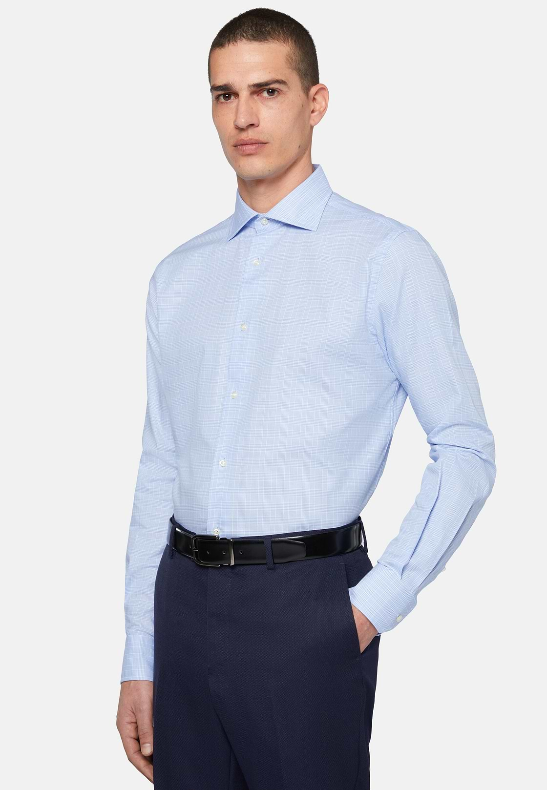 Chemise en Sergé de Coton à Col Windsor, Bleu clair, hi-res