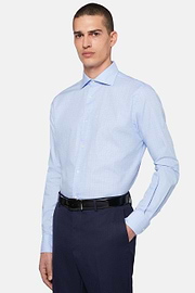 Chemise en Sergé de Coton à Col Windsor, Bleu clair, hi-res