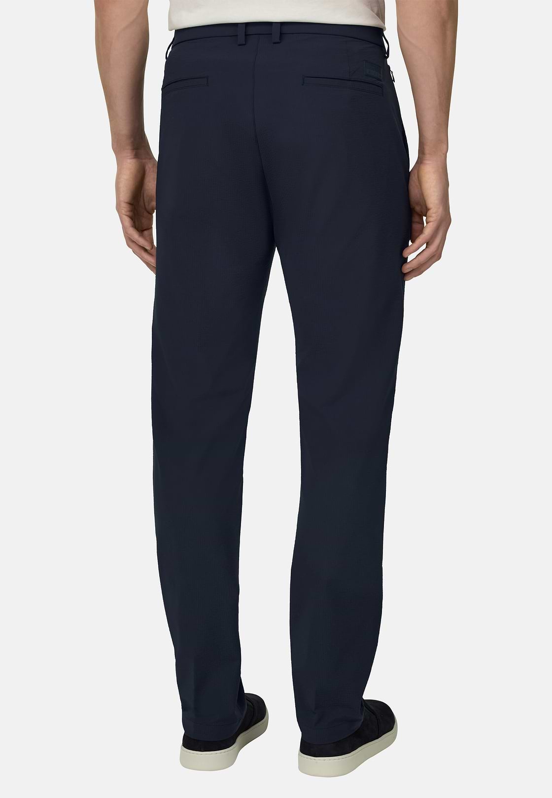 Hose Aus Elastischem Seersucker-BaumwolleNylon B T, Navy blau, hi-res, 3