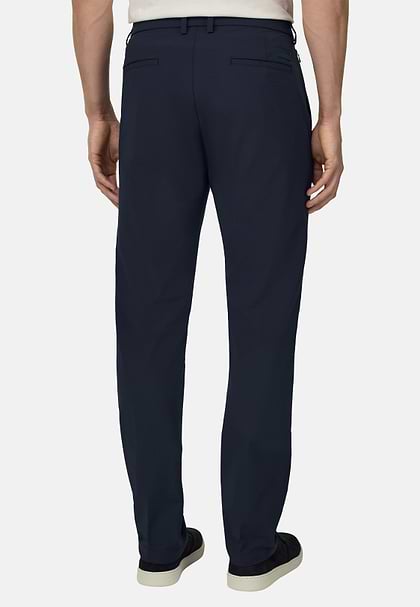 B Tech Trousers in Stretch Nylon Seersucker, Navy blue, hi-res