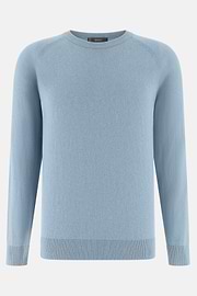 Pull Col Rond En Coton Soie Cachemire, Bleu clair, thumb, 5