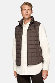 Gilet In Technical Fabric With Goose Down, Brown, hi-res