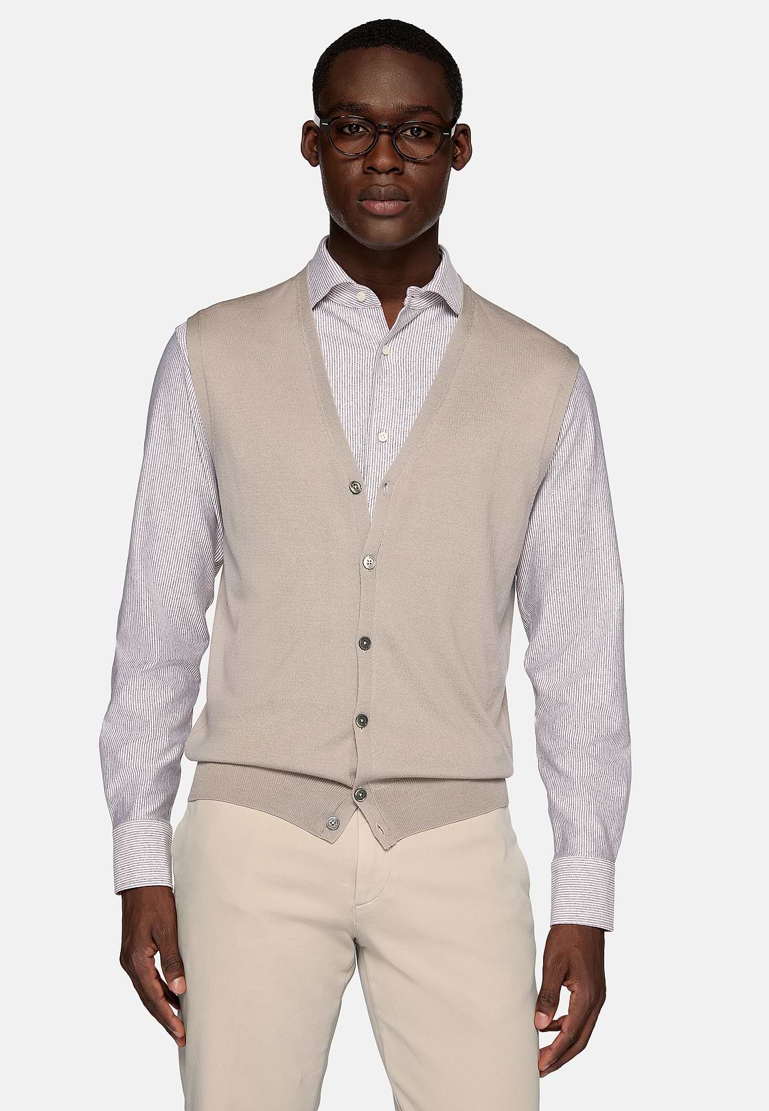 Gilet En Maille Sable En Laine Mérinos, Sable, hi-res