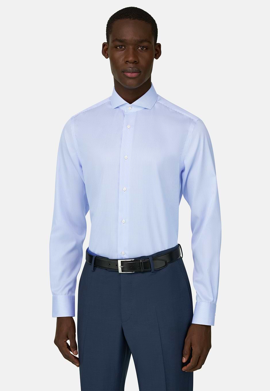 Slim Fit Striped Cotton Shirt, Light Blue, hi-res