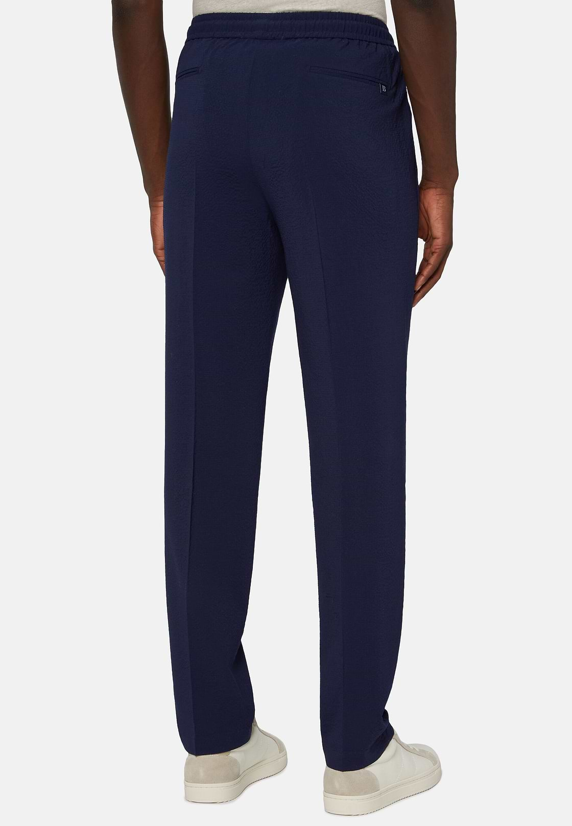 City Trousers In Stretch Wool Seersucker, Navy blue, hi-res