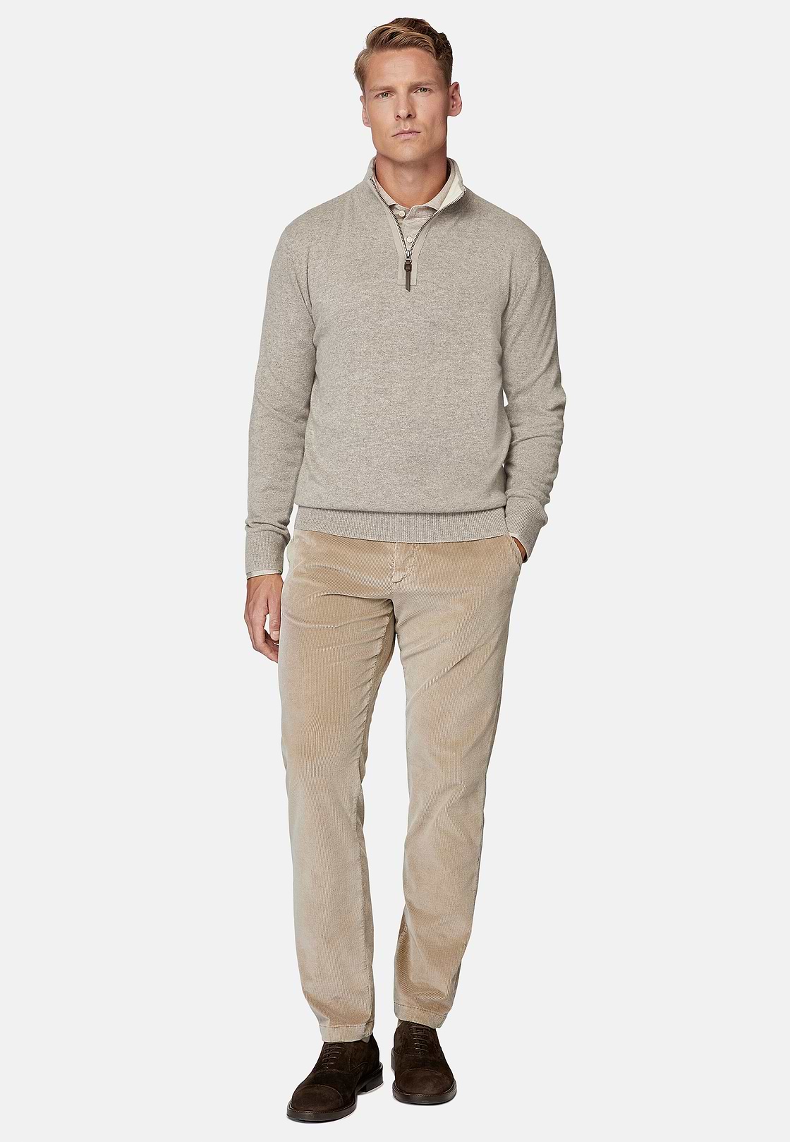 Trousers in Stretch Velvet, Beige, hi-res