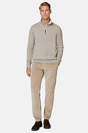 Trousers in Stretch Velvet, Beige, hi-res