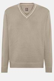 Taupe V Neck Jumper In Organic Cotton Wool, Taupe, hi-res