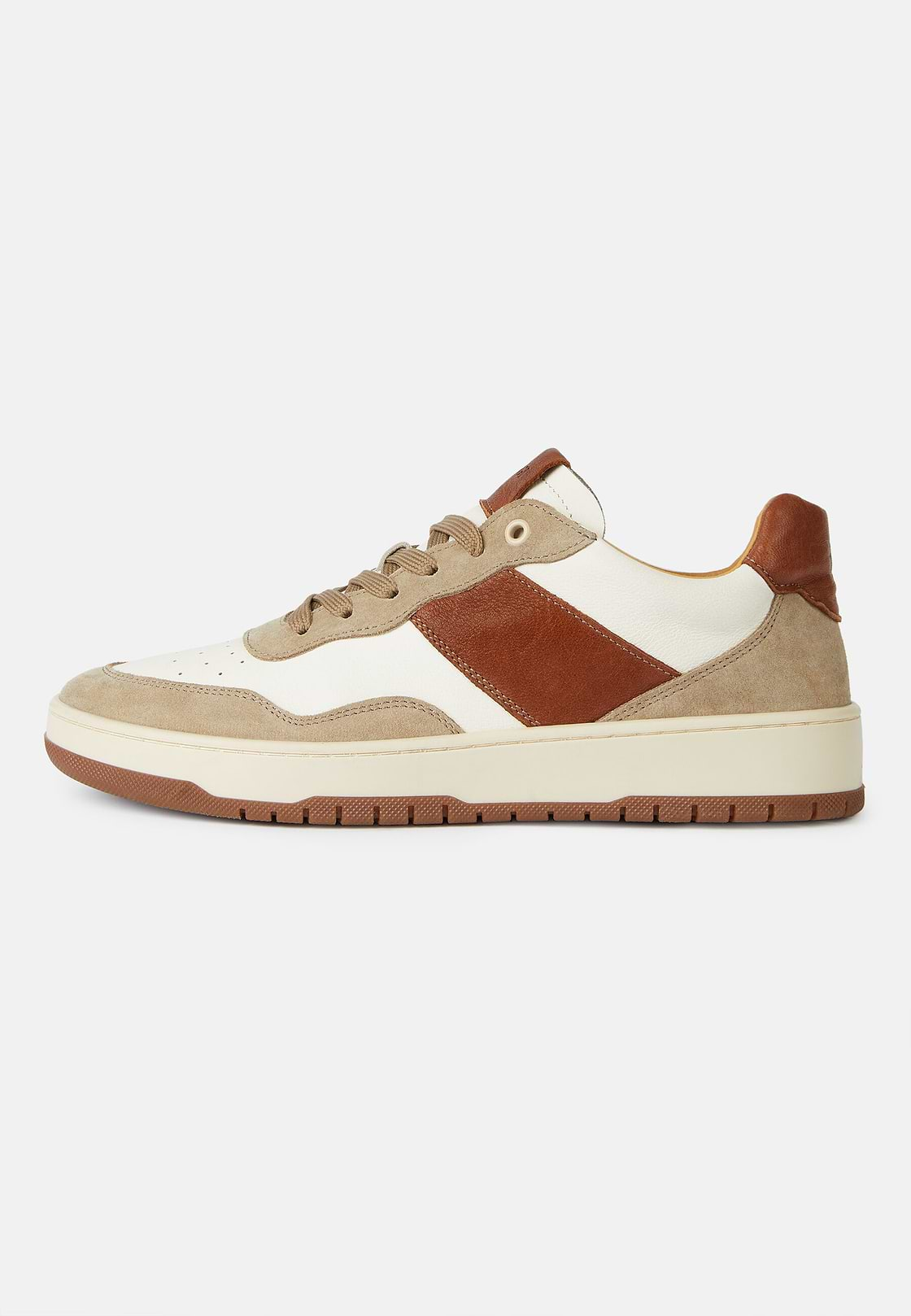 Beige and Brown Leather Trainers, Brown-Beige, hi-res